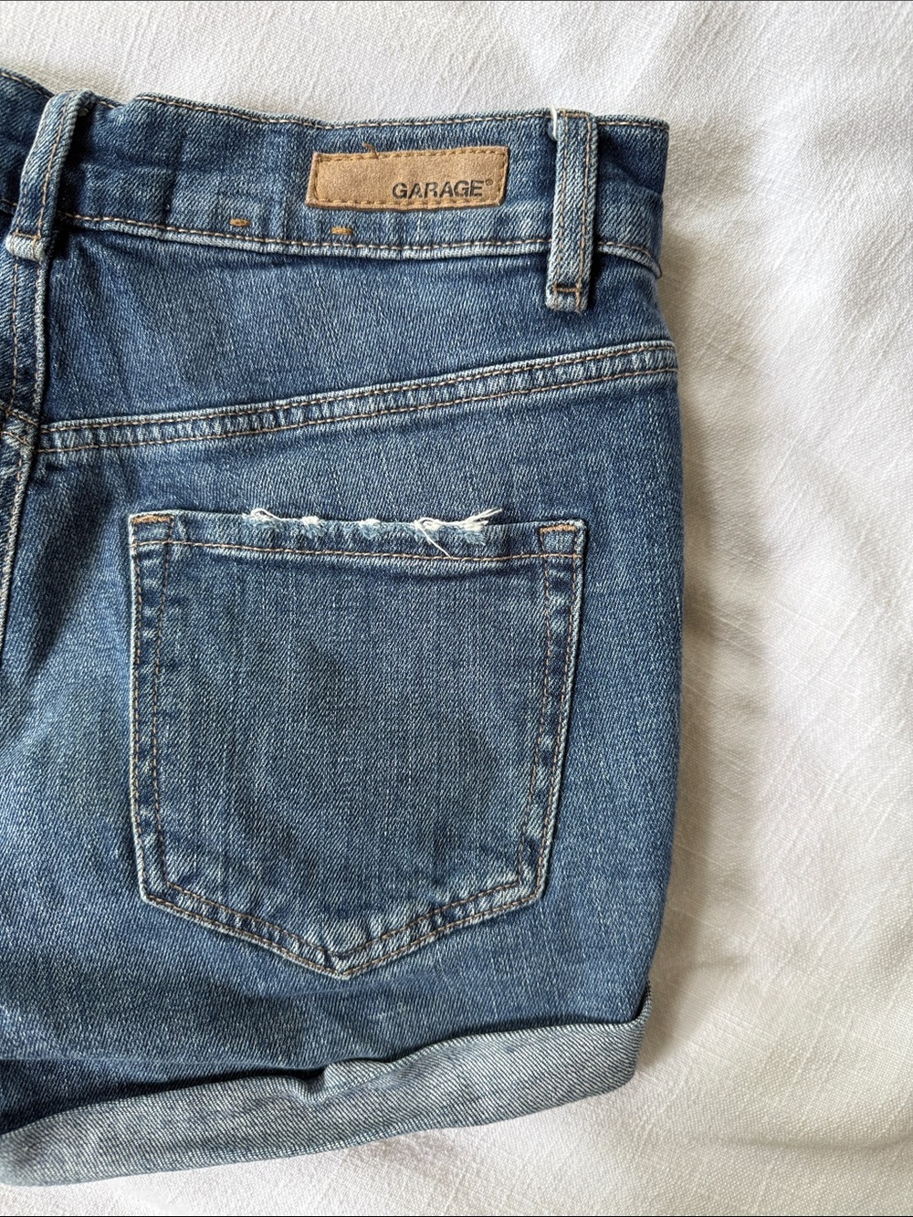 Garage Medium Blue Denim Shorts with Rolled Hem